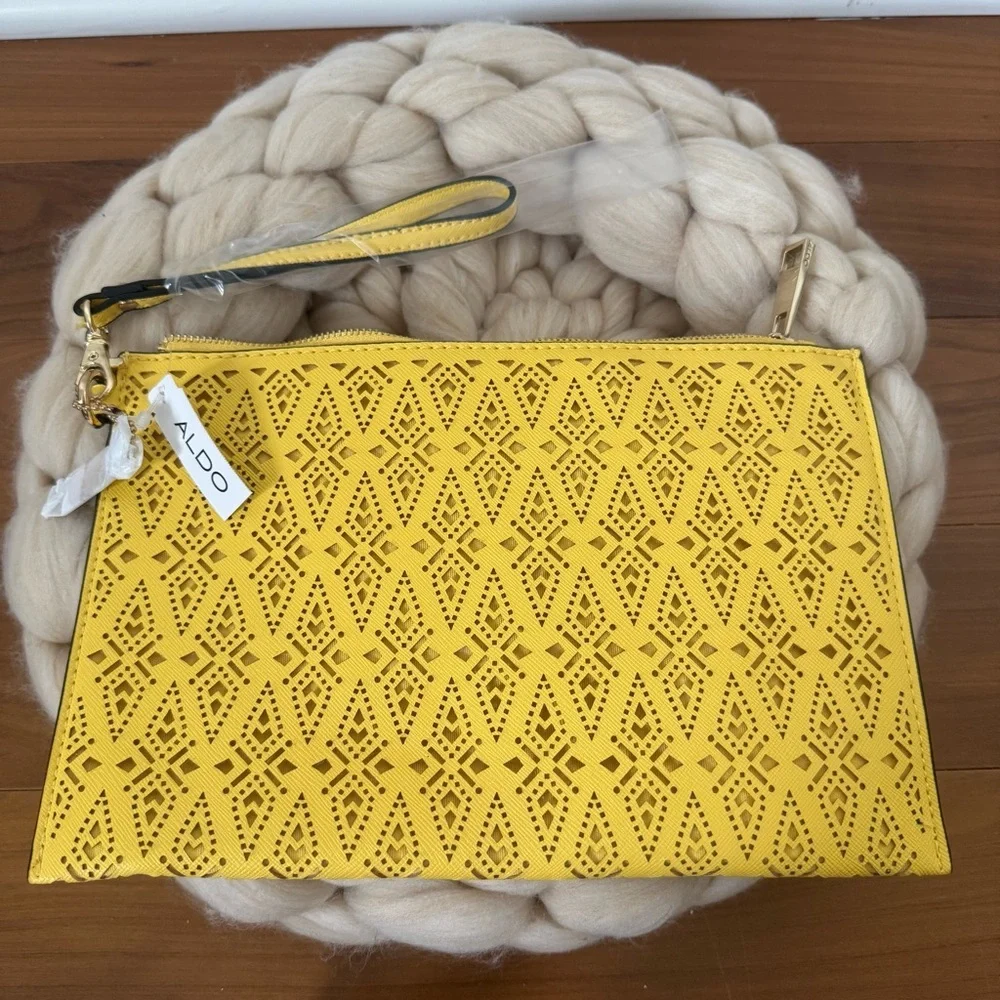 Aldo Yellow Clutch Bag with removable wrist strap New